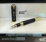 New Replica Mont Blanc Victor Hugo Fountain Black and Gold Trim Pen